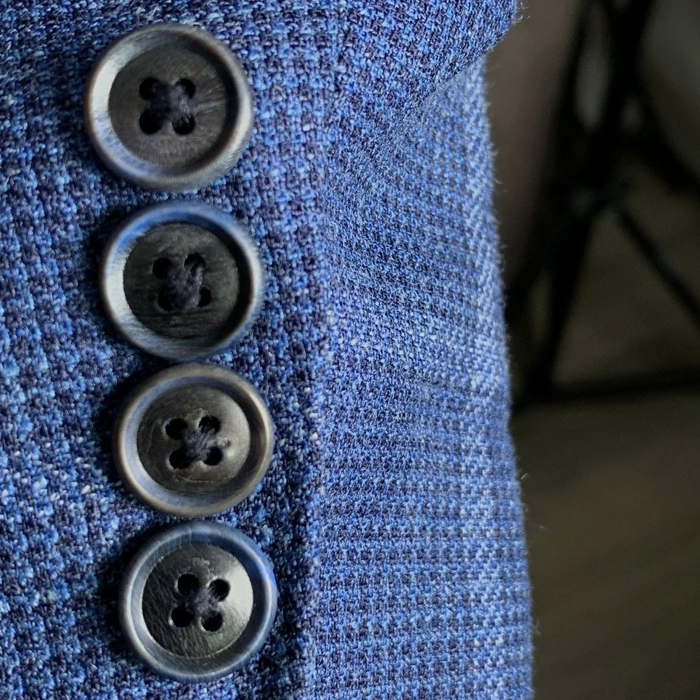 Ermenegildo Zegna Blazer Jacket Men 50R Silk Flax Blue Windowpane Sport Coat - Picture 3 of 16